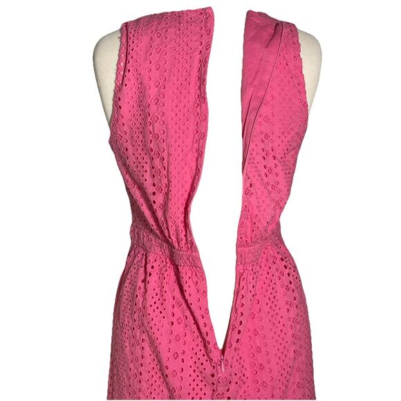 J.Crew hot pink eyelet cotton midi dress sleeveless tiered hem size 8 - Picture 8 of 8